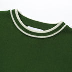 Men's green knit T-shirt with white side stripes and ribbed crew neck