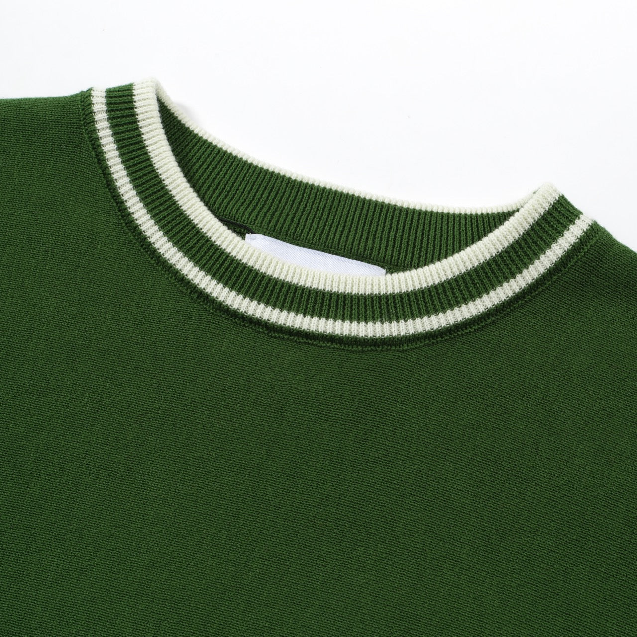 Men's green knit T-shirt with white side stripes and ribbed crew neck