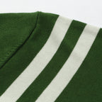 Men's green knit T-shirt with white side stripes and ribbed crew neck