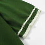 Men's green knit T-shirt with white side stripes and ribbed crew neck