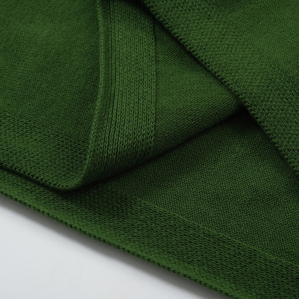 Men's green knit T-shirt with white side stripes and ribbed crew neck