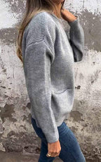 Women's knitted zip jacket with stand collar and front pockets