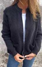 Women's knitted zip jacket with stand collar and front pockets