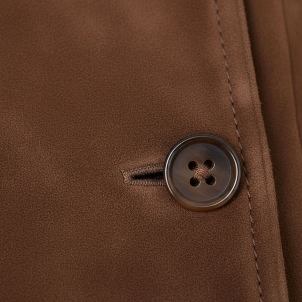 Women's brown belted double-breasted trench coat with long sleeves and notched lapels
