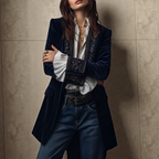Women's velvet blazer with embroidered trim and long sleeves