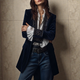 Women's velvet blazer with embroidered trim and long sleeves