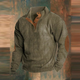 Men's high-neck ribbed jumper with button placket and elbow patches