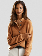 Women's button cardigan with ribbed collar and long sleeves