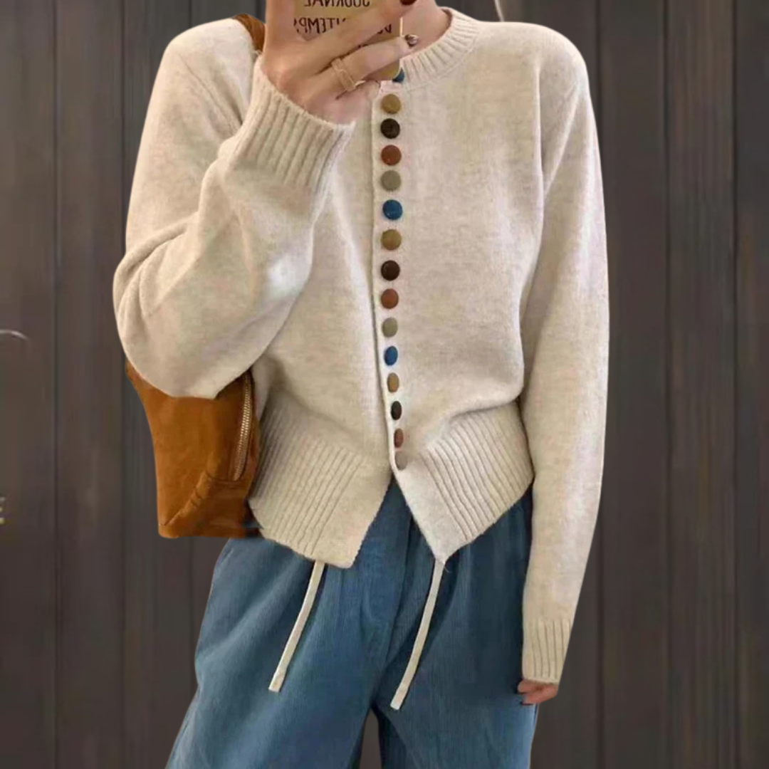 Women's cardigan with long sleeves and multicolor front buttons