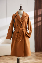 Women's long belted double-breasted trench coat with lapels