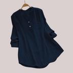 Women's textured split-neck blouse with buttons, chest pocket and 3/4 sleeves