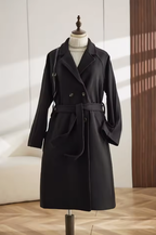 Women's long belted double-breasted trench coat with lapels
