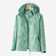 Women's hooded leaf print windbreaker jacket with long sleeves and zipped pockets