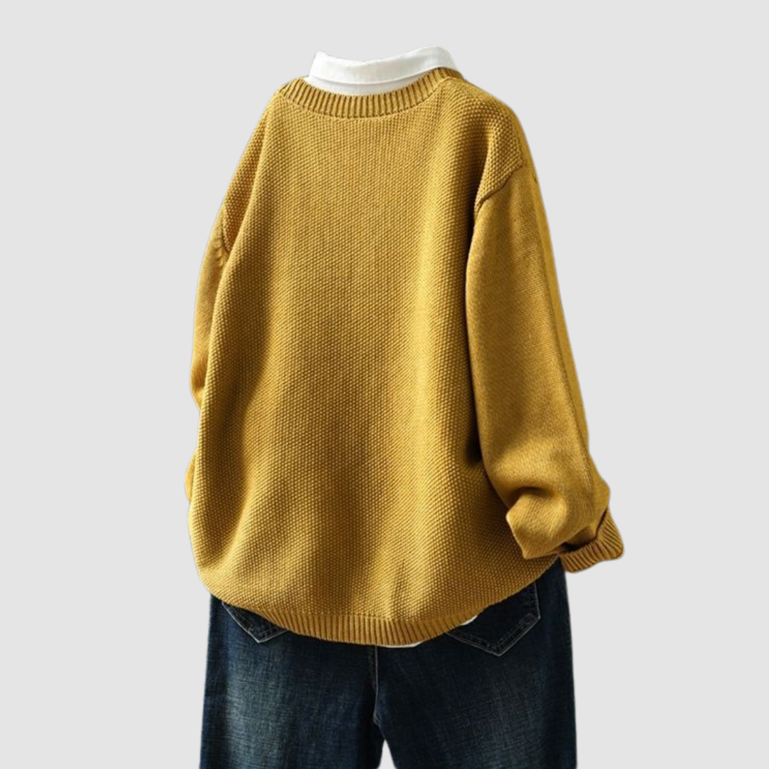 Women's textured knit button cardigan with round neckline, long sleeves and chest pocket