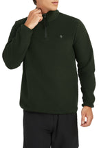 Men's quarter-zip fleece pullover with raised collar and long sleeves