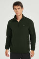 Men's quarter-zip fleece pullover with raised collar and long sleeves