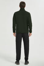 Men's quarter-zip fleece pullover with raised collar and long sleeves