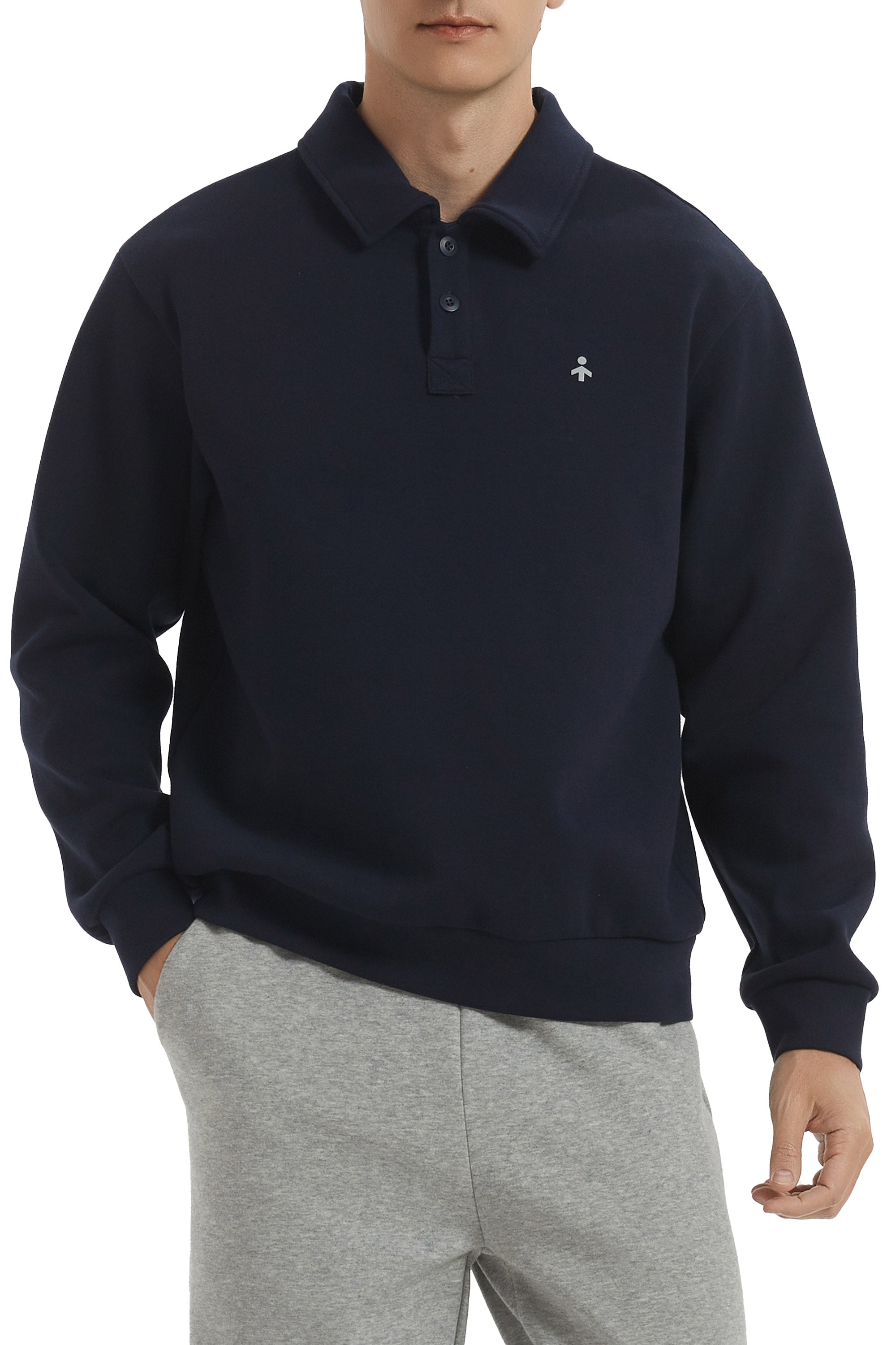 Men's long sleeve polo sweatshirt with collar and button placket