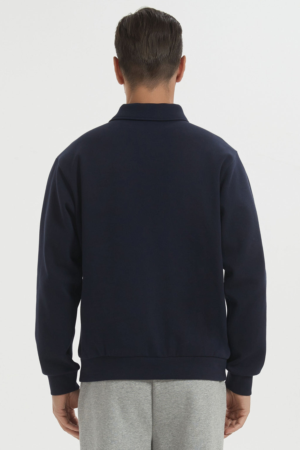 Men's long sleeve polo sweatshirt with collar and button placket