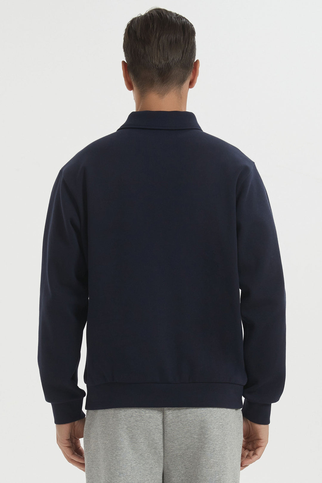 Men's long sleeve polo sweatshirt with collar and button placket