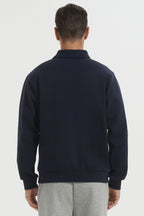 Men's long sleeve polo sweatshirt with collar and button placket