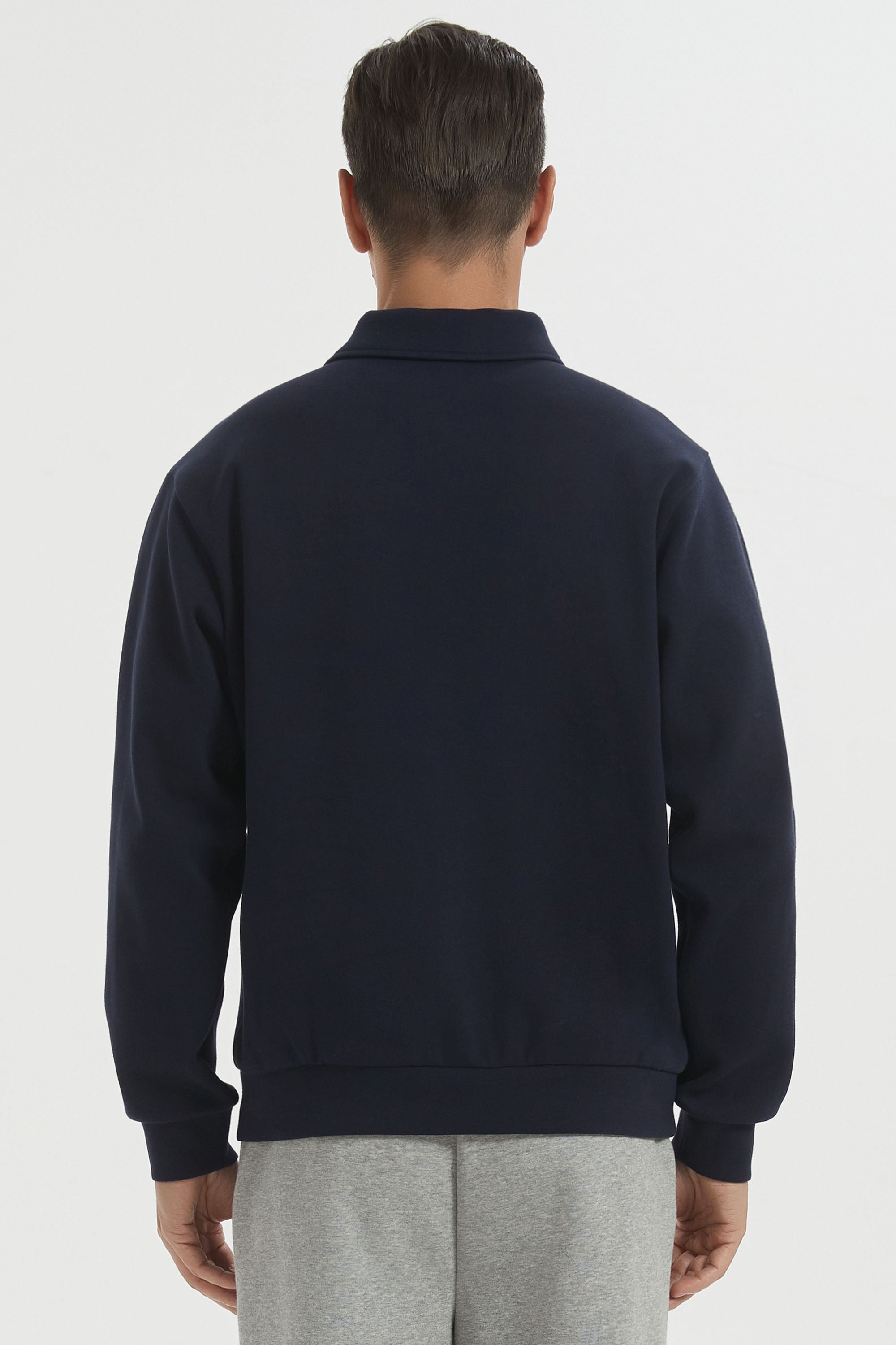 Men's long sleeve polo sweatshirt with collar and button placket