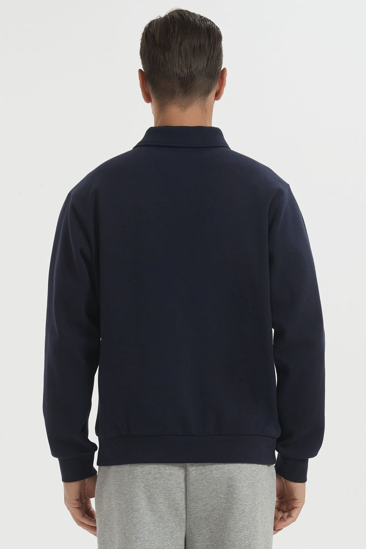 Men's long sleeve polo sweatshirt with collar and button placket