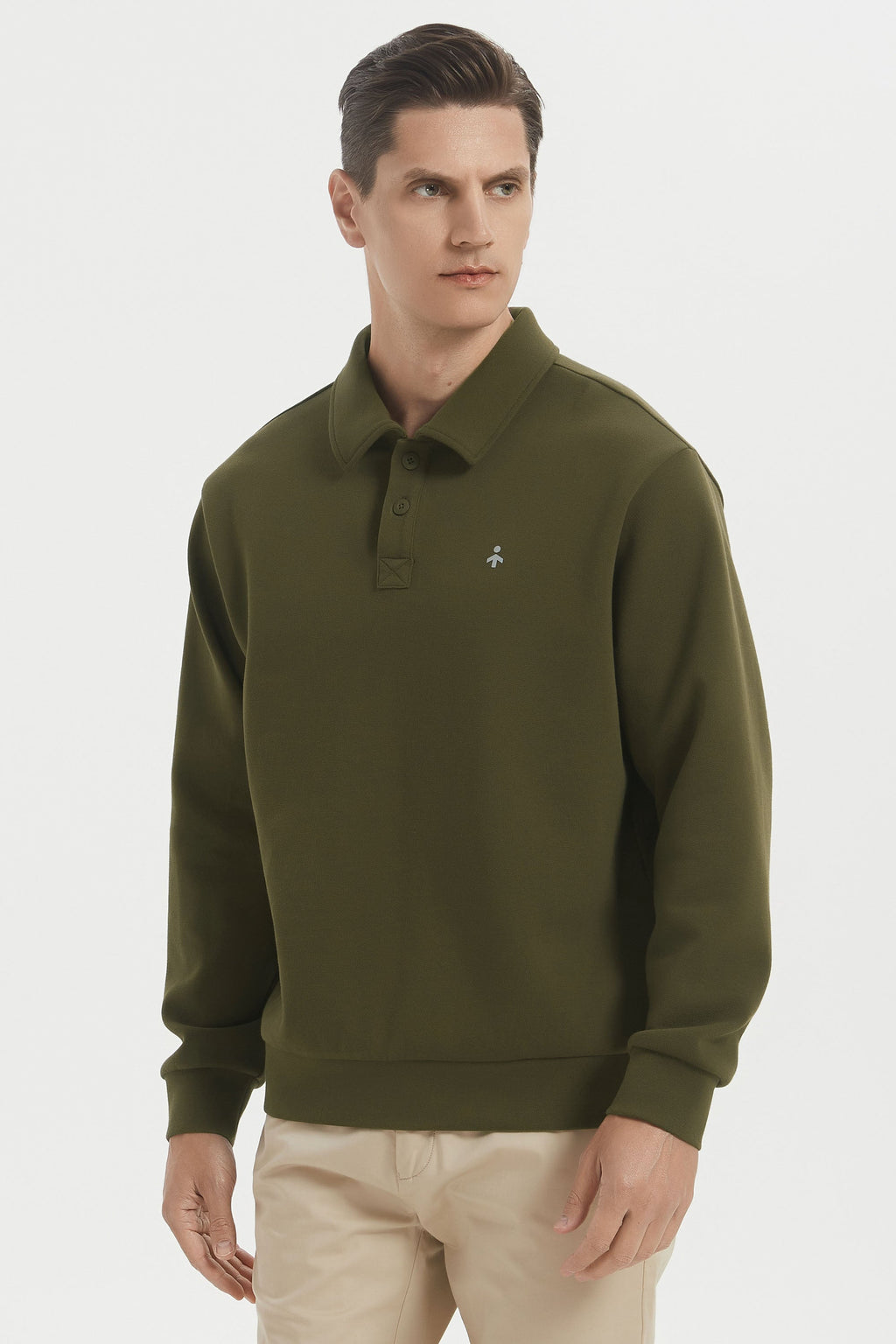 Men's long sleeve polo sweatshirt with collar and button placket