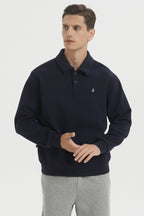 Men's long sleeve polo sweatshirt with collar and button placket
