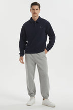 Men's long sleeve polo sweatshirt with collar and button placket