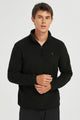 Men's quarter-zip fleece pullover with raised collar and long sleeves