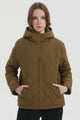 Women's hooded quilted puffer jacket with half-zip front and front pockets