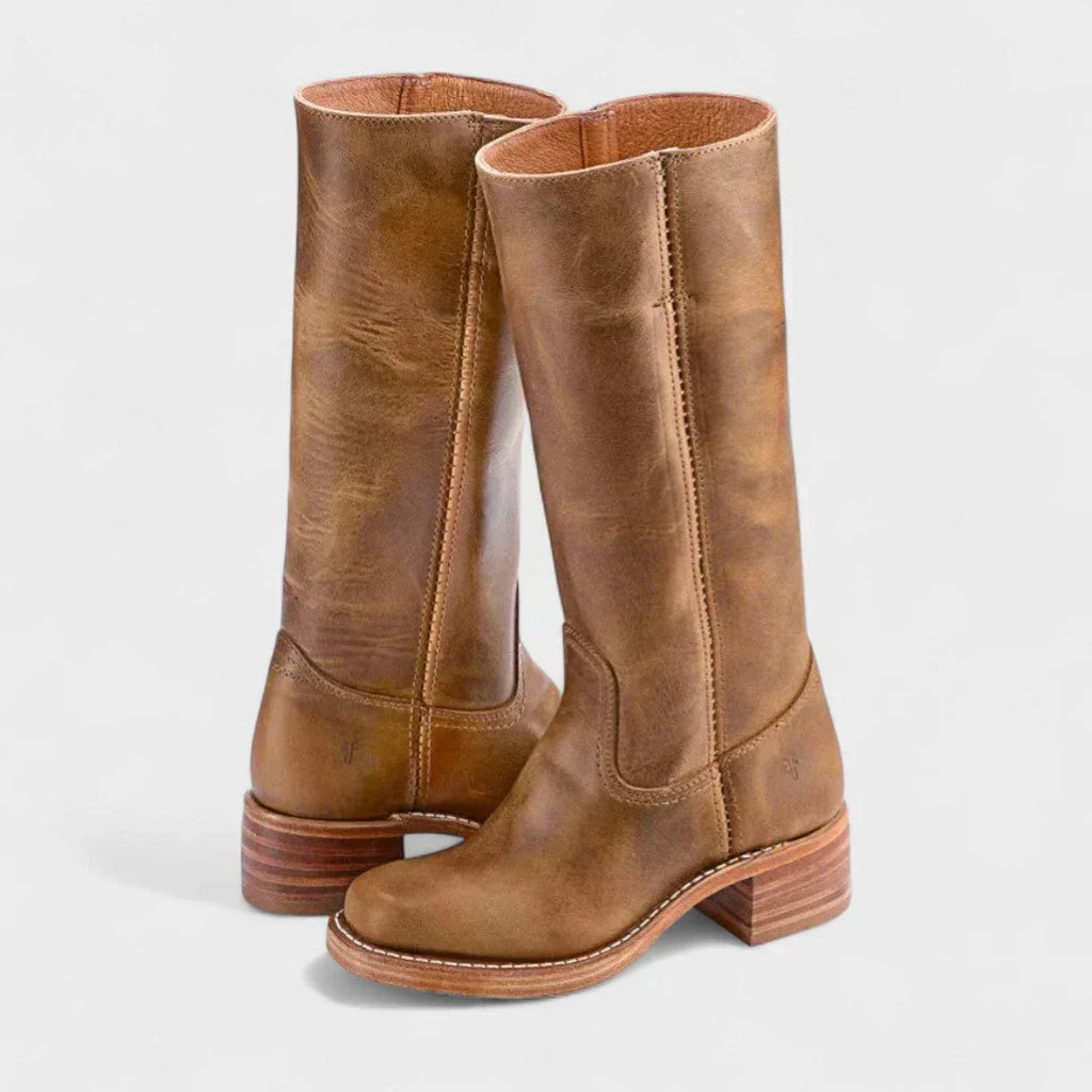 Women's retro tall boots with square toes and block heels