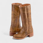 Women's retro tall boots with square toes and block heels
