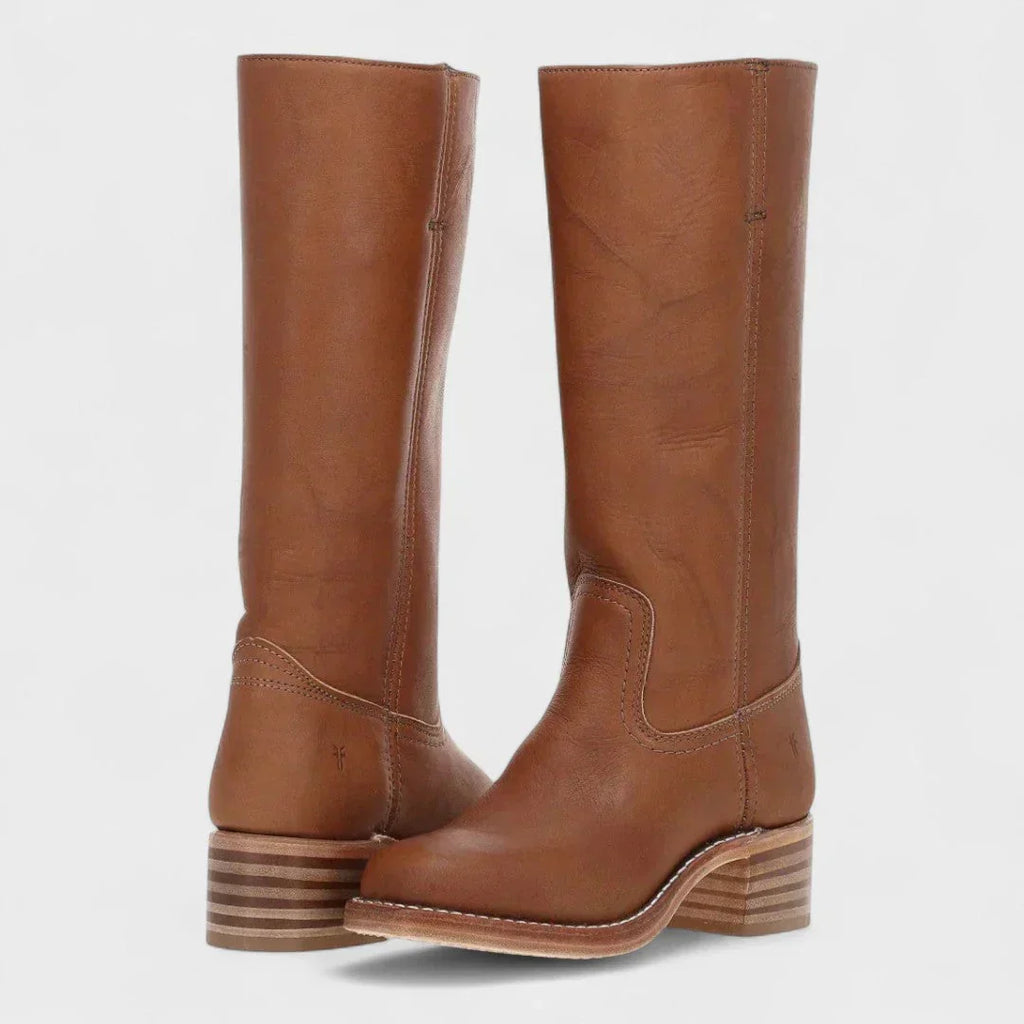 Women's retro tall boots with square toes and block heels
