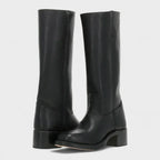 Women's retro tall boots with square toes and block heels