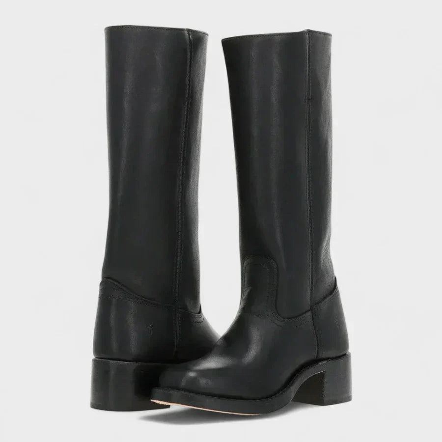 Women's retro tall boots with square toes and block heels
