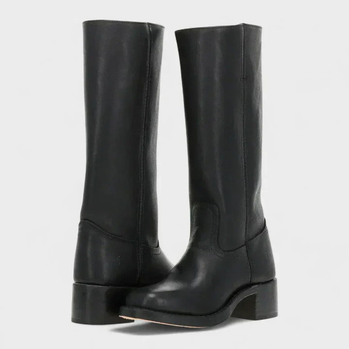 Women's retro tall boots with square toes and block heels