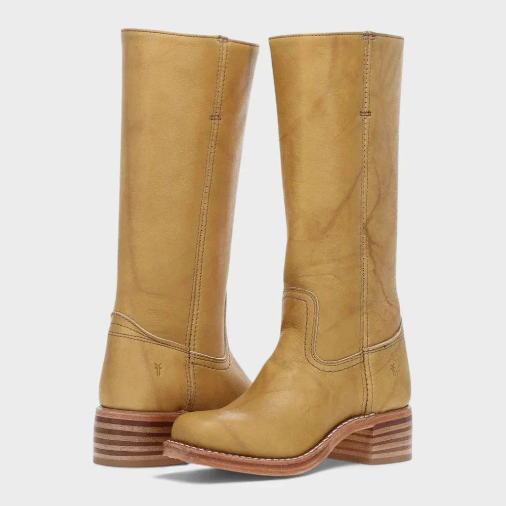 Women's retro tall boots with square toes and block heels