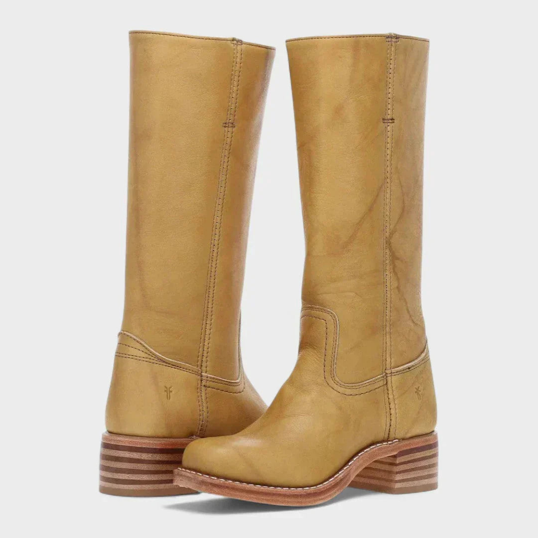 Women's retro tall boots with square toes and block heels