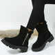 Women's ankle boots with faux fur trim, side zips and chunky lug soles