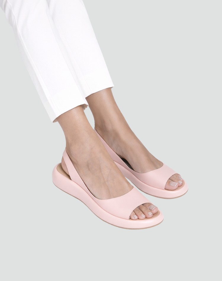 Women's orthopaedic wedge sandal with open toe, shown in pink and blue colours