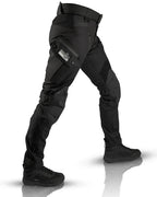 Men's tapered cargo trousers with utility pockets, belt and ankle details