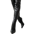 Black women's over-the-knee boots with pointed toes and high heels