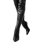 Black women's over-the-knee boots with pointed toes and high heels