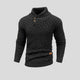Men's textured knit jumper with high collar and buttoned chest detail