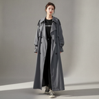 Women's long oversized trench coat with wide collar and button front