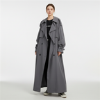 Women's long oversized trench coat with wide collar and button front