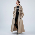 Women's long oversized trench coat with wide collar and button front