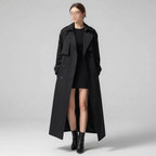 Women's long oversized trench coat with wide collar and button front